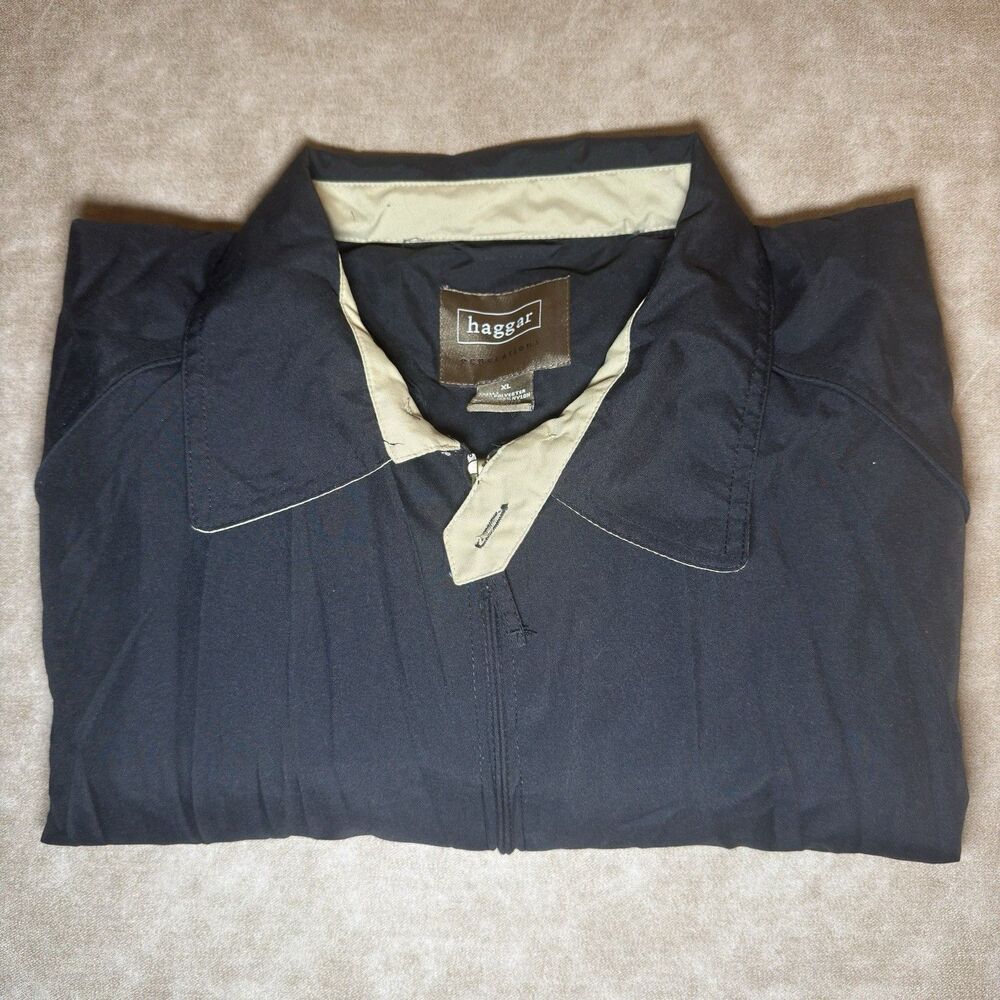 Haggar Men Windbreaker Jacket, Size XL BLACK/Khaki Color